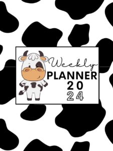 weekly cow planner 2024: large one year monthly planner from january 2024 to december 2024 (12 months) with federal holidays | monthly weekly agenda & schedule organizer | planner for cows lovers