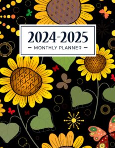 2024-2025 monthly planner: two year - january 2024 through december 2025- with holidays and inspirational quotes- yellow floral summer pattern