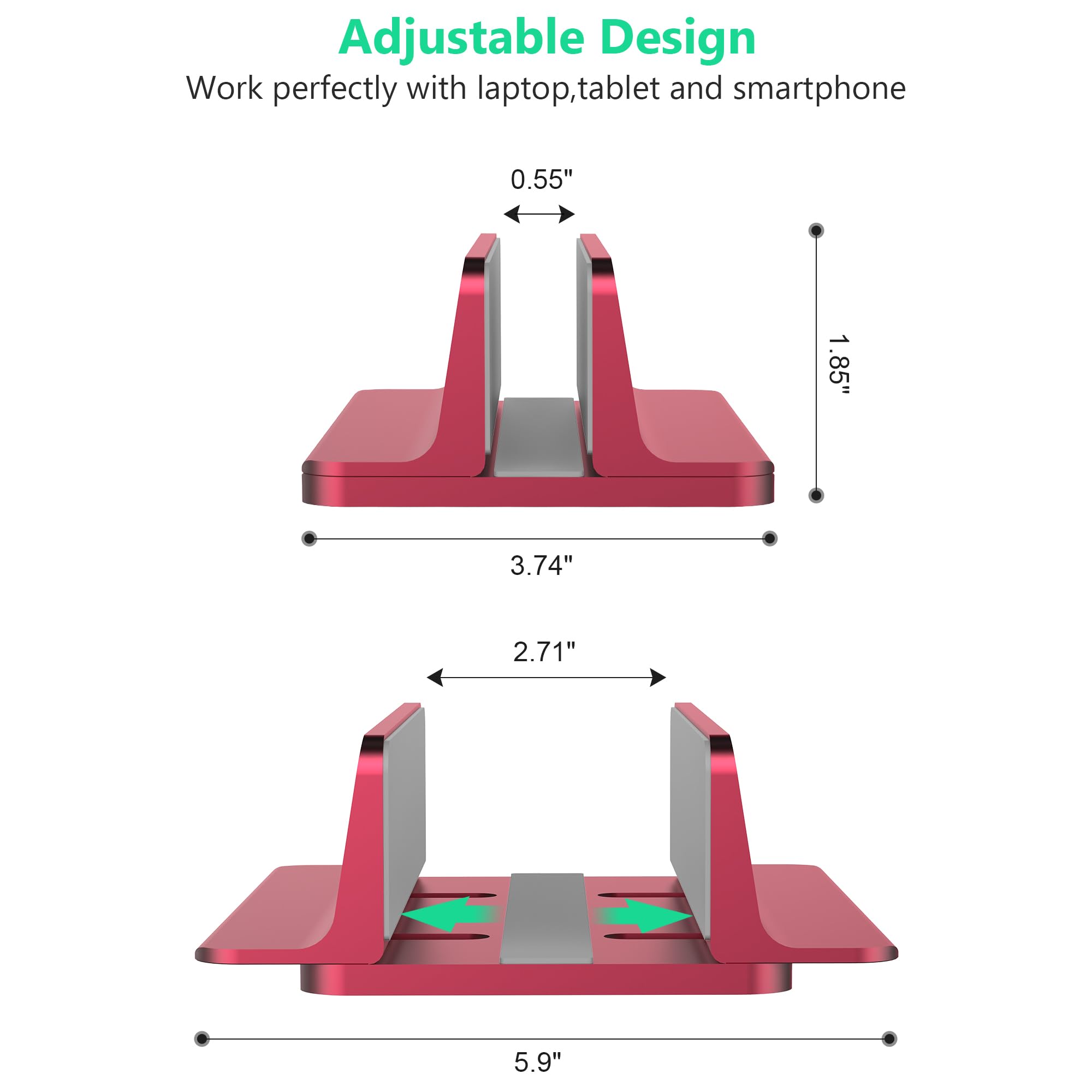 Elevate Your Workspace with Vertical Laptop Stand Holder - Adjustable Dock Size Fits All MacBook,Surface,Chromebook and Gaming Laptops (Up to 17.3 inches)-Space-Saving Design in Sleek Red Aluminum