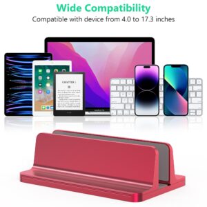 Elevate Your Workspace with Vertical Laptop Stand Holder - Adjustable Dock Size Fits All MacBook,Surface,Chromebook and Gaming Laptops (Up to 17.3 inches)-Space-Saving Design in Sleek Red Aluminum