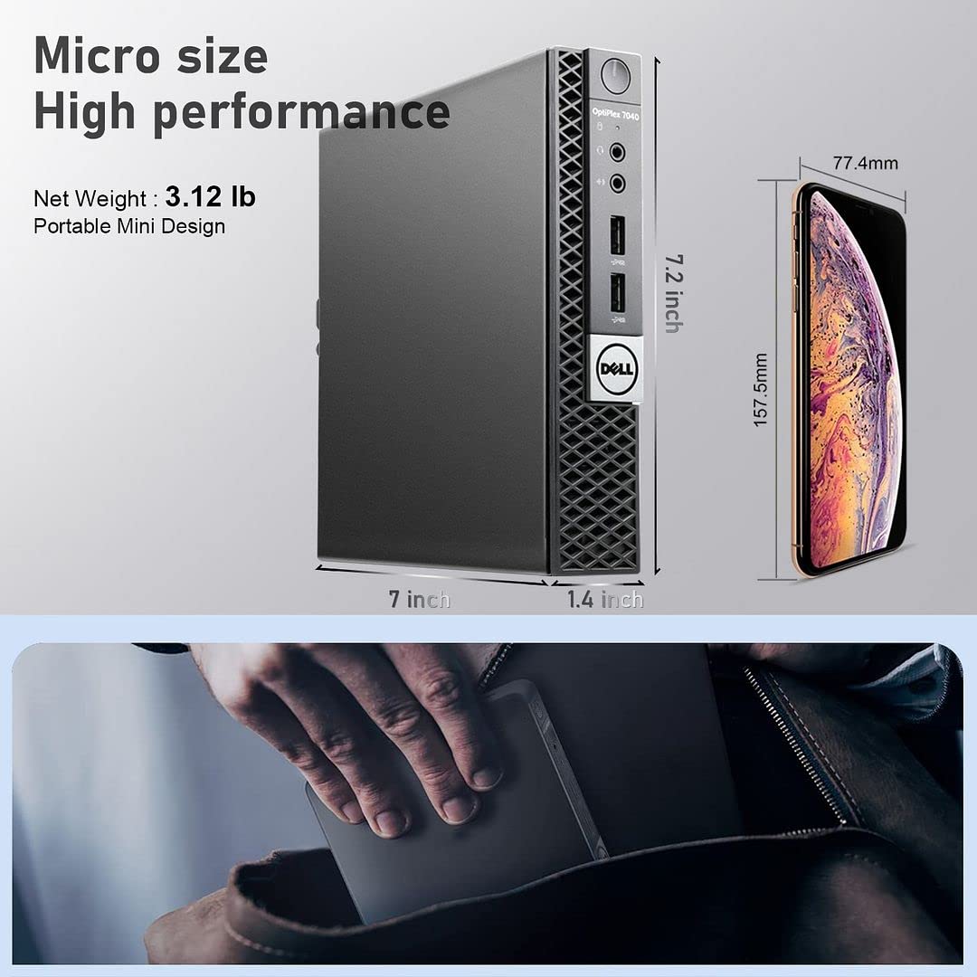 Dell Mini PC OptiPlex 7040 Desktop Computers with Dual 24 inch KOORUI Monitor,Micro PC, Intel i7-6700T 32GB Ram 1TB M.2 NVMe SSD,AX210 Built-in WiFi 6e & Bluetooth 5.2, HDMI, Windows 10 Pro (Renewed)