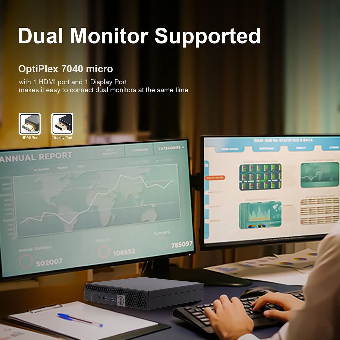 Dell Mini PC OptiPlex 7040 Desktop Computers with Dual 24 inch KOORUI Monitor,Micro PC, Intel i7-6700T 32GB Ram 1TB M.2 NVMe SSD,AX210 Built-in WiFi 6e & Bluetooth 5.2, HDMI, Windows 10 Pro (Renewed)