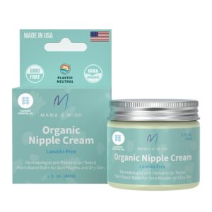 mama & wish organic nipple cream - breastfeeding balm | lanolin-free, postpartum essentials safe for nursing, non-gmo (2 oz)