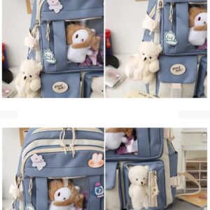 MWZING kawaii Backpack 5 Piece Backpack Set with handbag Pencil Box Small Cell Phone Purse Receive Bag with Pendant Pins pink