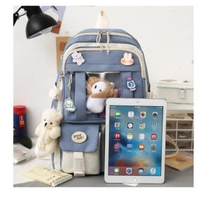 MWZING kawaii Backpack 5 Piece Backpack Set with handbag Pencil Box Small Cell Phone Purse Receive Bag with Pendant Pins pink