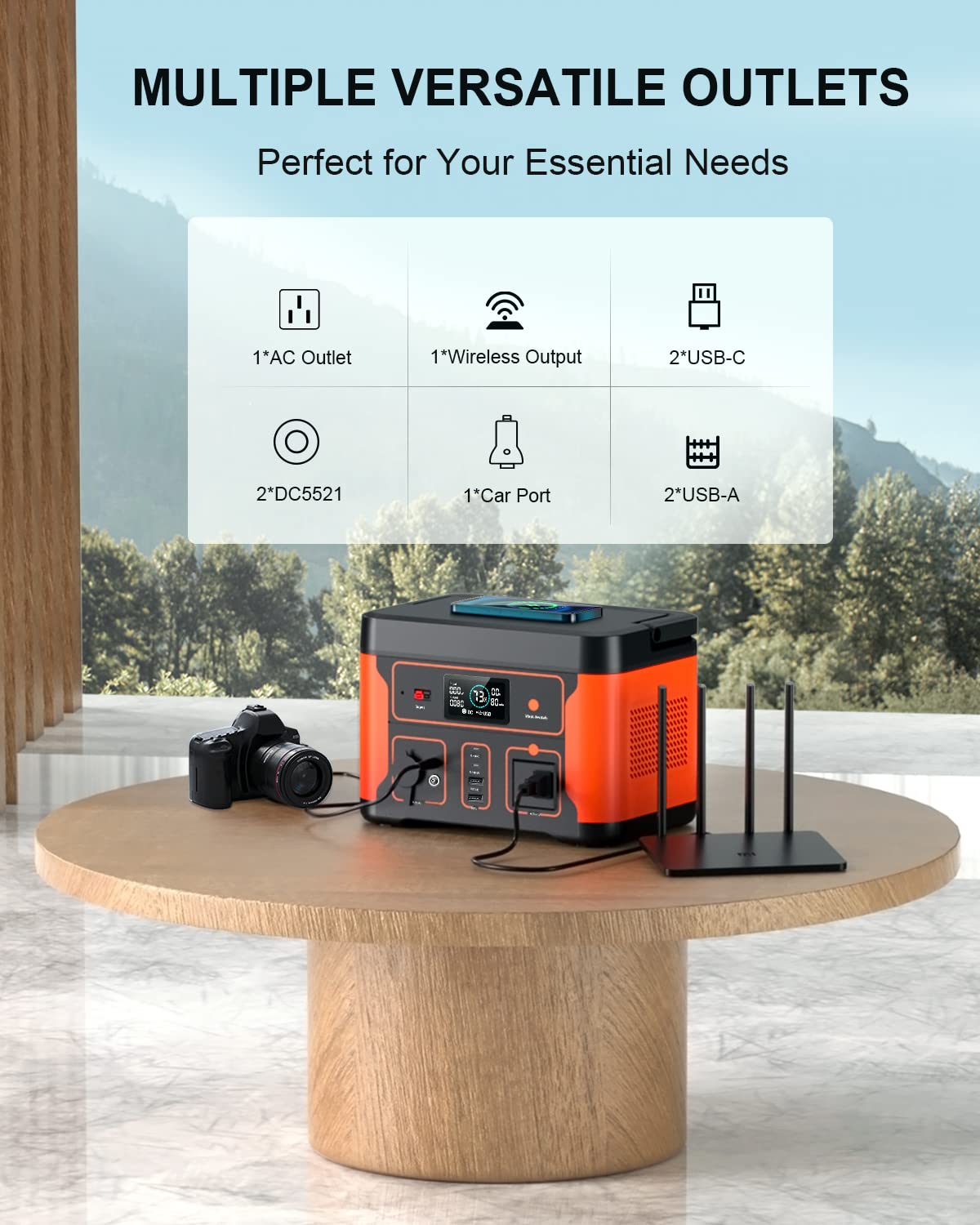 Portable Power Station 600W(Peak 1200W), Tiexei Solar Generator Backup 550Wh LiFePO4 Battery Pack with 110V AC Outlet, Pure Sine Wave Powerhouse with LED Light for RV Camping Fishing Home Emergency