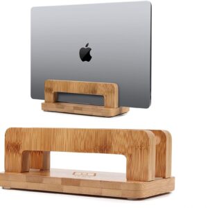 Duky Vertical Laptop Stand Holder, Desktop Wooden Bamboo Stand for MacBook with Adjustable Dock Size, Fits All MacBook, Surface, Chromebook and Gaming Laptops (Up to 17.3 inches) IPad, Tablets