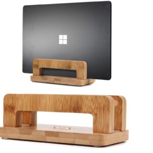 Duky Vertical Laptop Stand Holder, Desktop Wooden Bamboo Stand for MacBook with Adjustable Dock Size, Fits All MacBook, Surface, Chromebook and Gaming Laptops (Up to 17.3 inches) IPad, Tablets