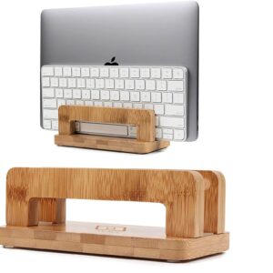 Duky Vertical Laptop Stand Holder, Desktop Wooden Bamboo Stand for MacBook with Adjustable Dock Size, Fits All MacBook, Surface, Chromebook and Gaming Laptops (Up to 17.3 inches) IPad, Tablets