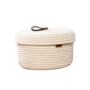 klhdayup round cotton rope basket with lid 9x5.1 inches, small round woven basket with lid, container for storing clothes, pots, snacks, toys, or documents (white, 9 x 5.1 inches)