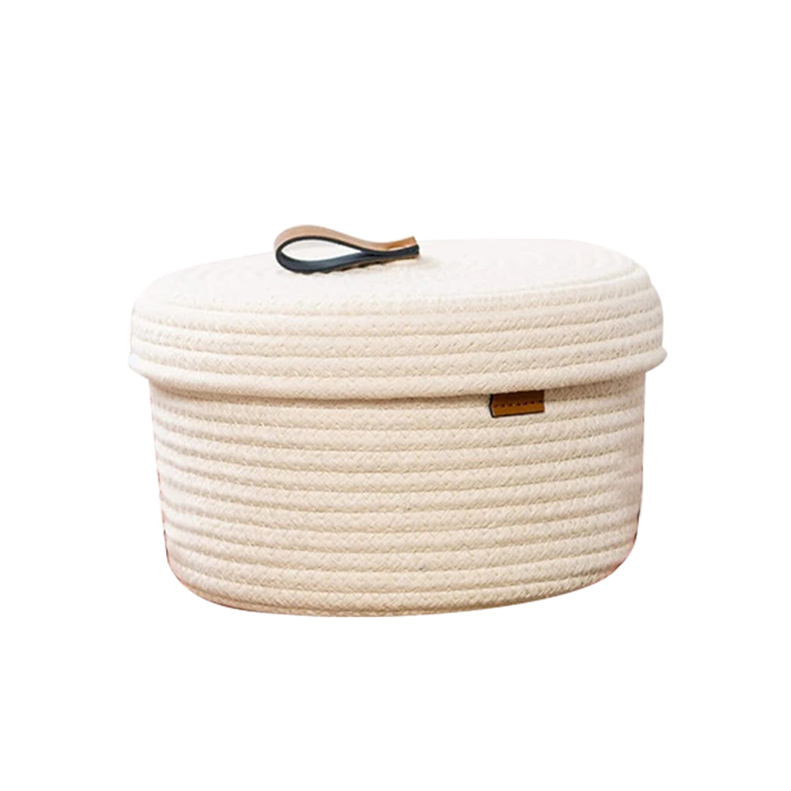 KLHDAYUP Round cotton rope basket with lid 9x5.1 inches, small round woven basket with lid, container for storing clothes, pots, snacks, toys, or documents (white, 9 x 5.1 inches)