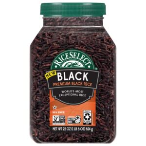 riceselect premium black rice, whole-grain, gluten-free, non-gmo, and vegan rice, bpa-free 22-ounce jar (pack of 1)