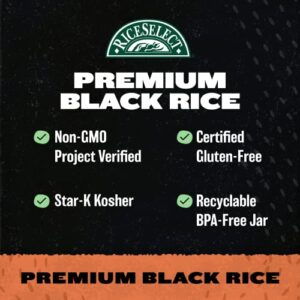RiceSelect Premium Black Rice, Whole-Grain, Gluten-Free, Non-GMO, and Vegan Rice, BPA-Free 22-Ounce Jar (Pack of 1)