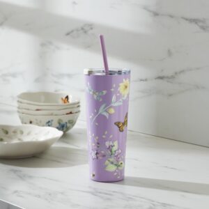 Lenox 895738 Butterfly Meadow Lavender Stainless Steel Tumbler With Straw