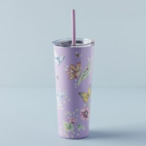 Lenox 895738 Butterfly Meadow Lavender Stainless Steel Tumbler With Straw