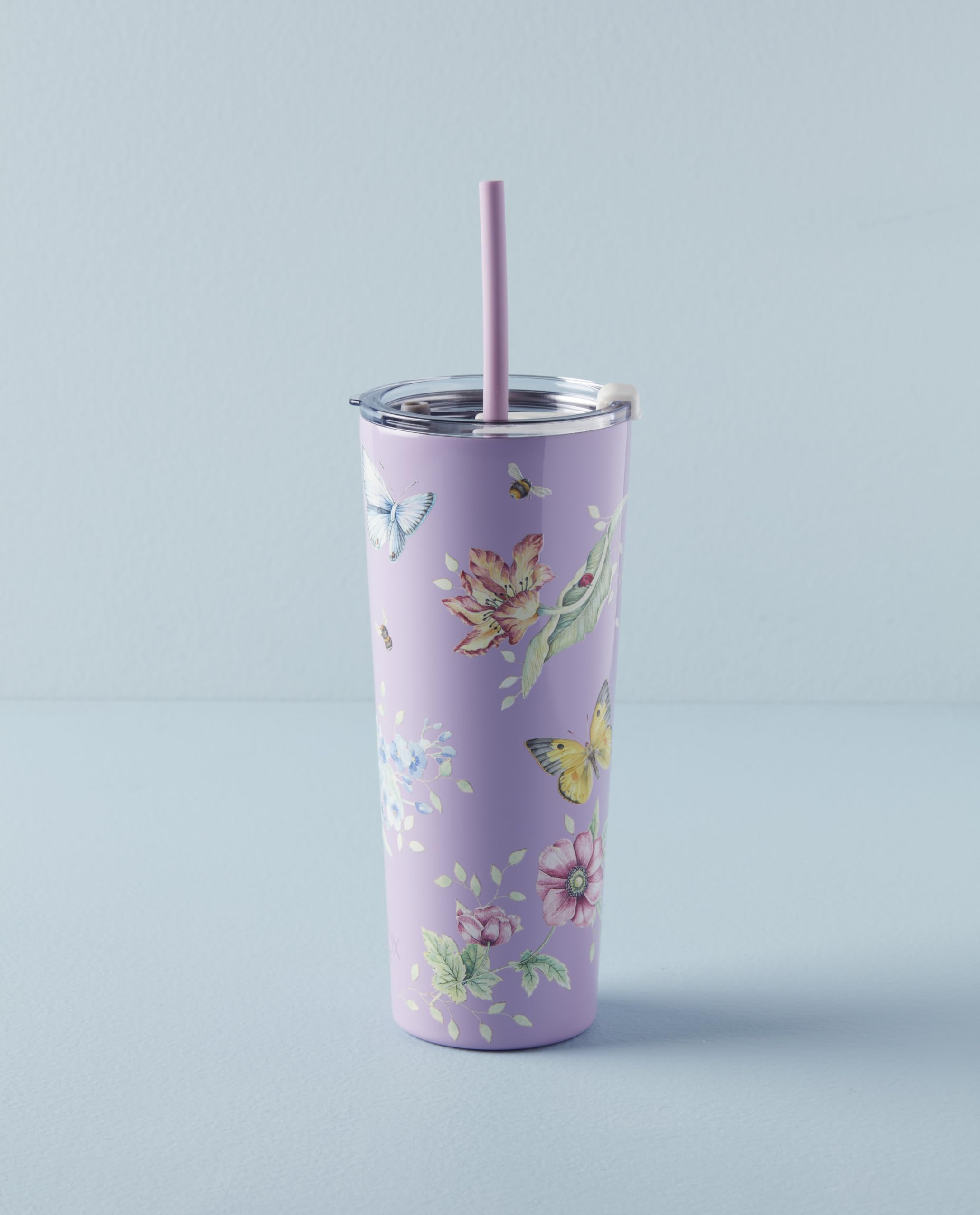 Lenox 895738 Butterfly Meadow Lavender Stainless Steel Tumbler With Straw