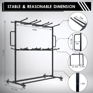 Folding Table and Chair Cart,Two Tier Folding Chair and Table Storage Rack with 800LBS Capacity for 84 Folding Chairs Heavy Metal Folding Chair Holder Rack with Rubber Locking Wheels,Straps and Cover