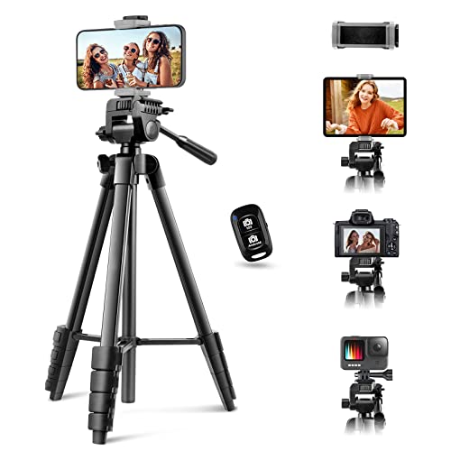 64” Phone&Tablet Tripod, Aureday Cell Phone Tripod for iPhone with Wireless Remote and Phone Holder, Extendable iPad Tripod Stand for Video Recording/Makeup/Live Streaming