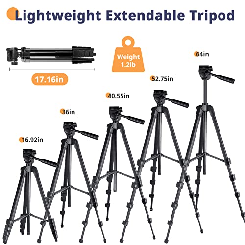 64” Phone&Tablet Tripod, Aureday Cell Phone Tripod for iPhone with Wireless Remote and Phone Holder, Extendable iPad Tripod Stand for Video Recording/Makeup/Live Streaming