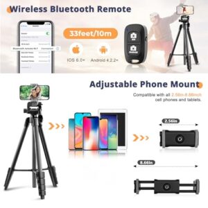 64” Phone&Tablet Tripod, Aureday Cell Phone Tripod for iPhone with Wireless Remote and Phone Holder, Extendable iPad Tripod Stand for Video Recording/Makeup/Live Streaming