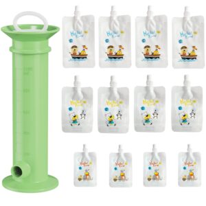 fruit puree filler, portable food pouch filler fruit squeeze puree filler vegetable puree maker fruit juice food maker with 12pcs reusable food pouches for kids indoor and outdoor usage (green)