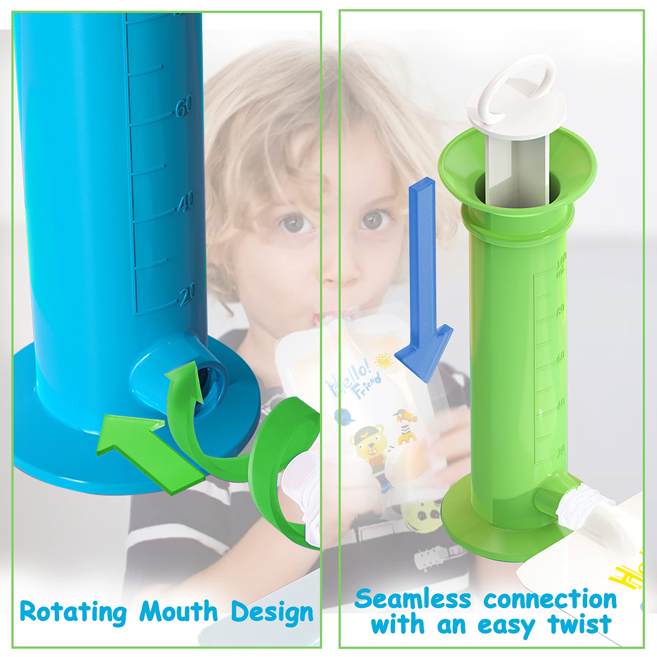 Fruit Puree Filler, Portable Food Pouch Filler Fruit Squeeze Puree Filler Vegetable Puree Maker Fruit Juice Food Maker with 12pcs Reusable Food Pouches for Kids Indoor and Outdoor Usage (Green)
