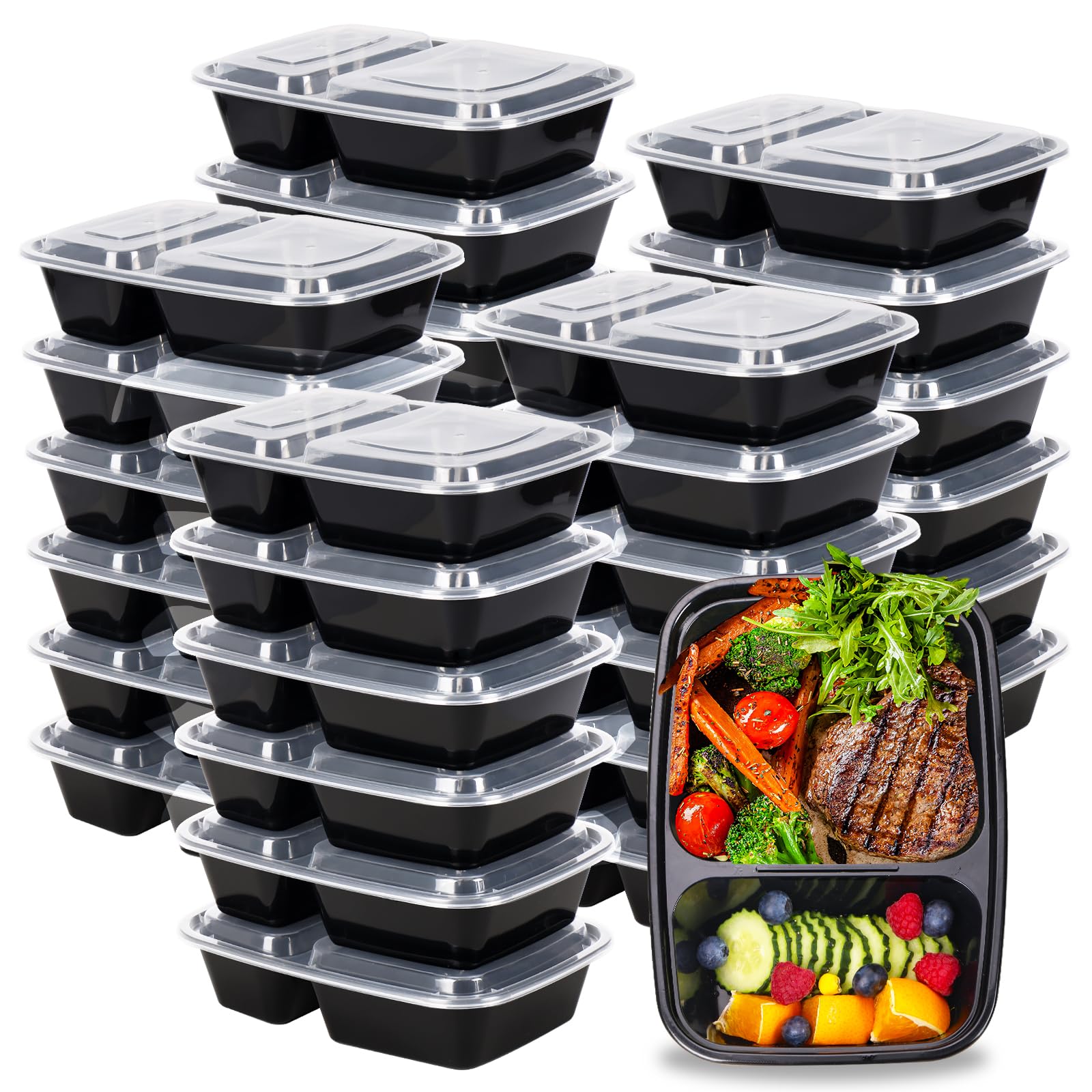 Moretoes 30 Pack 32oz Meal Prep Containers Reusable 2 Compartment Food Storage Containers with Lids Plastic Stackable To Go Boxes Microwave, Freezer, Dishwasher Safe