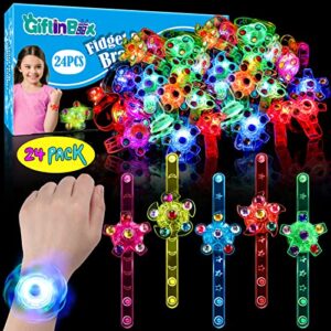24 pack led light up fidget spinner bracelets easter party favors for kids 4-8 8-12, glow in the dark party supplies, back to school gift for students, return gifts for kids birthday halloween