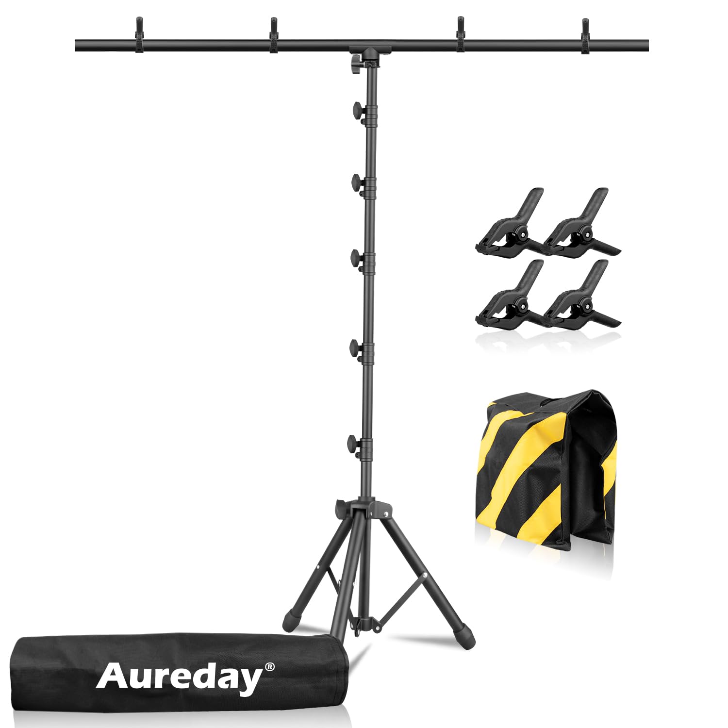 Aureday 8x5ft T-Shape Portable Backdrop Stand, Adjustable Photo Background Stand Support System, Sturdy Backdrop Stand for Parties, Weddings, Photography and Video Studio