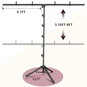 Aureday 8x5ft T-Shape Portable Backdrop Stand, Adjustable Photo Background Stand Support System, Sturdy Backdrop Stand for Parties, Weddings, Photography and Video Studio