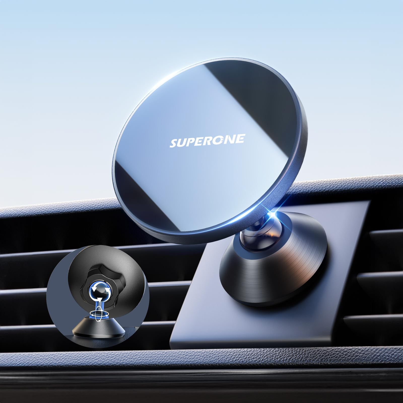 SUPERONE [2024 Upgraded] Fits MagSafe Car Mount, [Strongest Magnets] Magnetic Phone Holder for Car, 2 in 1 Stable Dashboard & Air Vent Car Phone Mount for iPhone 15 14 13 12 Pro Max