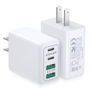 usb c wall charger[2 pack], costyle 40w 4 port fast charging block double usb c charger dual port qc & pd 3.0 charger block multiport type c wall plug for iphone 15 14 13 12 11 pro max,tablet-white