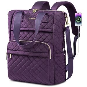 lovevook laptop backpack for women 15.6 inch,quilted convertible backpack tote laptop computer work bag,cute women travel backpack purse college teacher carry on back pack with usb port,solanum purple