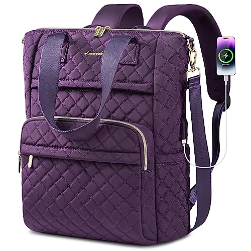 LOVEVOOK Laptop Backpack for Women 15.6 inch,Quilted Convertible Backpack Tote Laptop Computer Work Bag,Cute Women Travel Backpack Purse College Teacher Carry on Back pack with USB Port,Solanum Purple