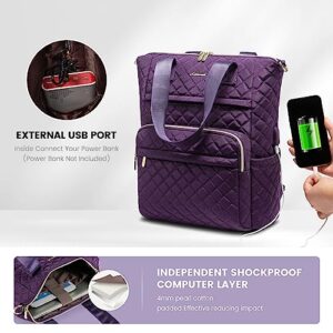 LOVEVOOK Laptop Backpack for Women 15.6 inch,Quilted Convertible Backpack Tote Laptop Computer Work Bag,Cute Women Travel Backpack Purse College Teacher Carry on Back pack with USB Port,Solanum Purple