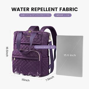 LOVEVOOK Laptop Backpack for Women 15.6 inch,Quilted Convertible Backpack Tote Laptop Computer Work Bag,Cute Women Travel Backpack Purse College Teacher Carry on Back pack with USB Port,Solanum Purple