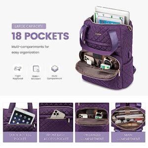 LOVEVOOK Laptop Backpack for Women 15.6 inch,Quilted Convertible Backpack Tote Laptop Computer Work Bag,Cute Women Travel Backpack Purse College Teacher Carry on Back pack with USB Port,Solanum Purple