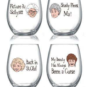 DDDDXO Golden Girls Wine Glasses, Golden Girls Merchandise, Golden Girls Gifts, Golden Girls Stemless Wine Glass Set of 4, Golden Girls TV Show Fans Gift Wine Glasses (15 oz) (02)