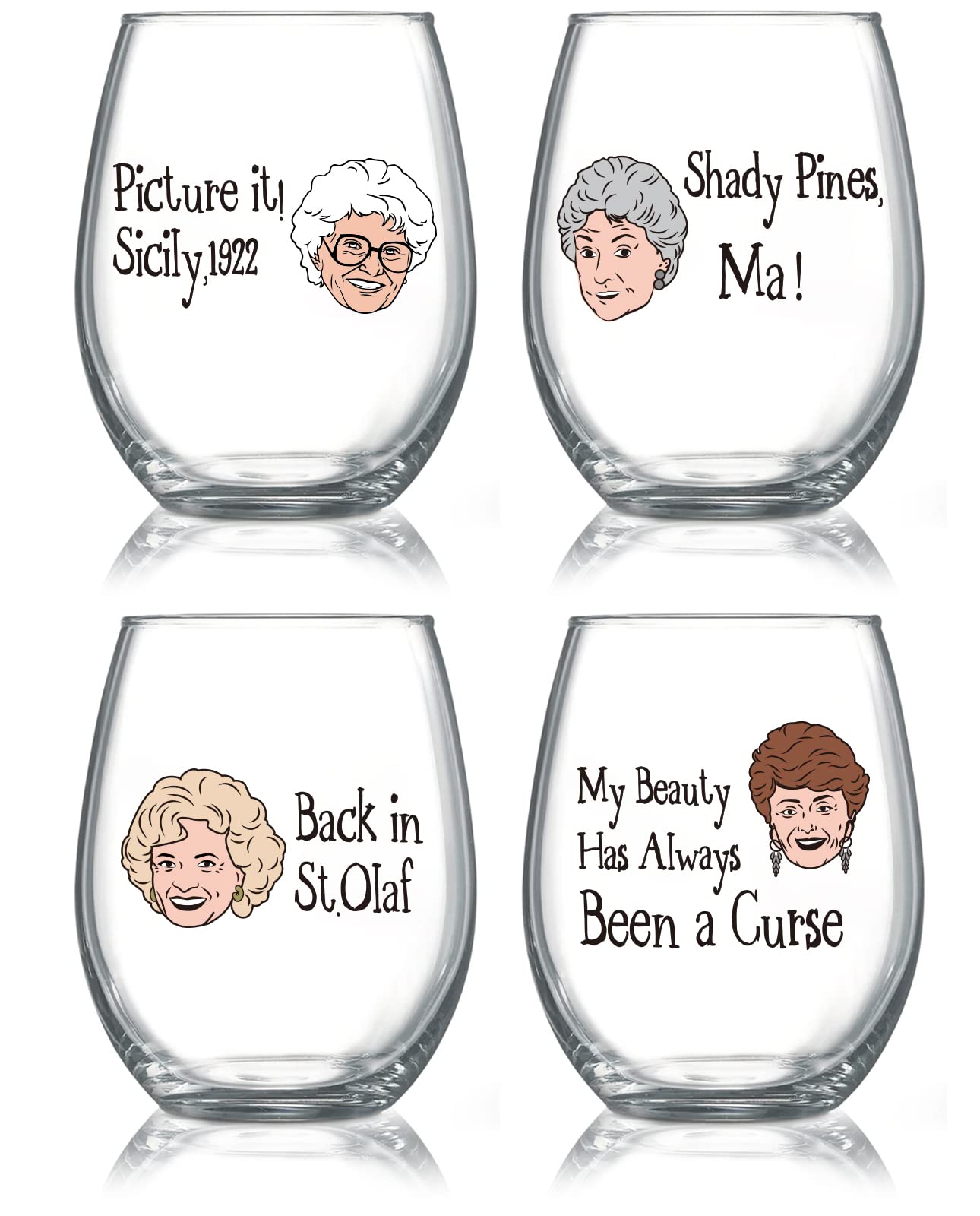 DDDDXO Golden Girls Wine Glasses, Golden Girls Merchandise, Golden Girls Gifts, Golden Girls Stemless Wine Glass Set of 4, Golden Girls TV Show Fans Gift Wine Glasses (15 oz) (02)