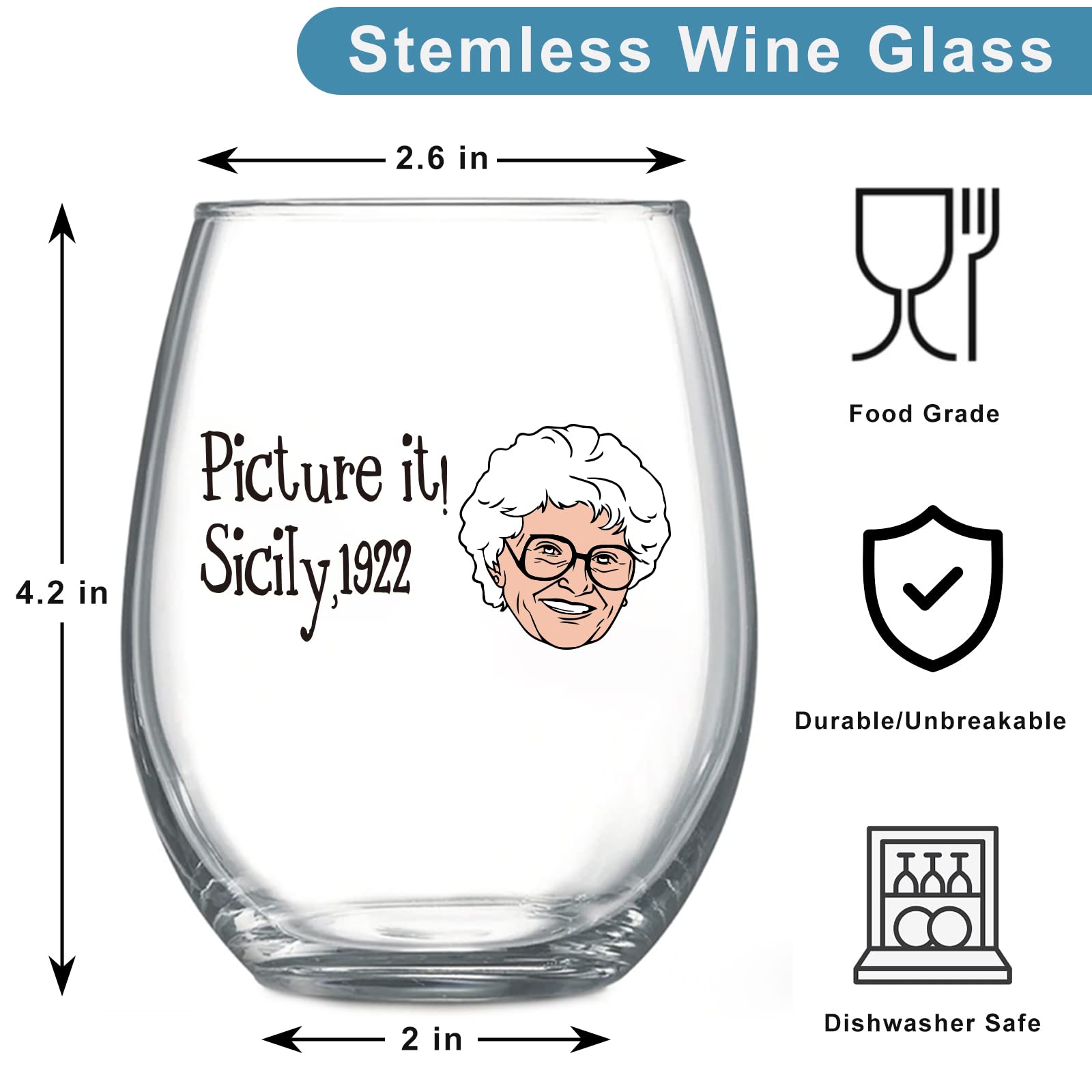 DDDDXO Golden Girls Wine Glasses, Golden Girls Merchandise, Golden Girls Gifts, Golden Girls Stemless Wine Glass Set of 4, Golden Girls TV Show Fans Gift Wine Glasses (15 oz) (02)