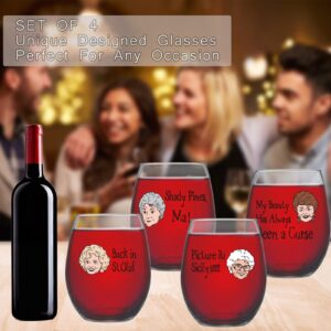 DDDDXO Golden Girls Wine Glasses, Golden Girls Merchandise, Golden Girls Gifts, Golden Girls Stemless Wine Glass Set of 4, Golden Girls TV Show Fans Gift Wine Glasses (15 oz) (02)