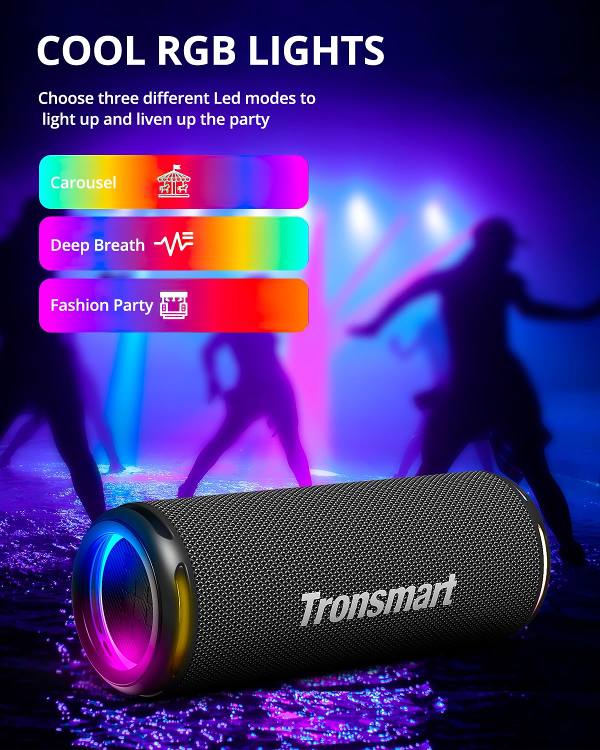 Tronsmart T7 Lite 24W Portable Bluetooth Speaker, Enhanced Bass, Rainbow Light Show, 24H Playtime, IPX7 Waterproof, Wireless Stereo Pairing, Bluetooth 5.3, for Home Outdoor Travel (Black)