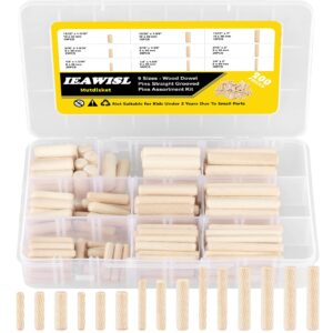 wooden dowel pins, 200pcs mutdisket wood beveled ends tapered pins wood pegs, groove wooden dowel pins - 9 sizes 6mm 8mm 10mm straight grooved pins for furniture, door, crafts, diy
