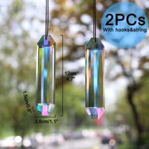 2PCS 5" Large Crystal Sun Catcher Prisms, STINO Hanging Suncatchers with Glass Prism, Rainbow Maker for Windows, Room, Garden Fantasy Aesthetic Home Decor (A# Color Stripe Sticks 2PCs)