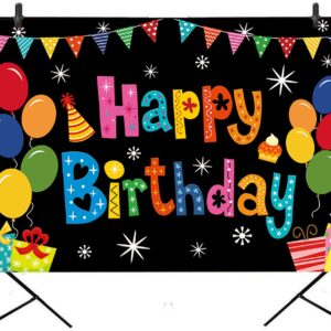 DIZHI Happy Birthday Banner Backdrop Colorful Happy Birthday Party Decorations Large Happy Birthday Yard Sign Backdrop for Baby Shower Birthday Party Indoor Outdoor Decoration Supplies 5x3ft