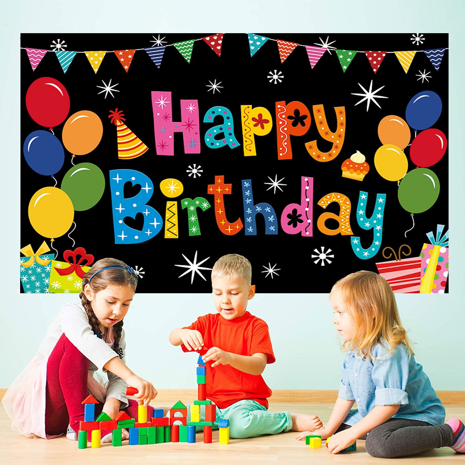 DIZHI Happy Birthday Banner Backdrop Colorful Happy Birthday Party Decorations Large Happy Birthday Yard Sign Backdrop for Baby Shower Birthday Party Indoor Outdoor Decoration Supplies 5x3ft