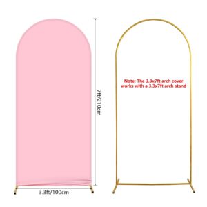 AIBIIN 3.3x7ft Pink Arch Wall Backdrop Round Top Backdrop Cover Valentine's Day Round Top Arch Frame Cover 2-Sided Fit Backdrop Stand for Wedding Baby Shower Birthday Bridal Shower Events Party Decor