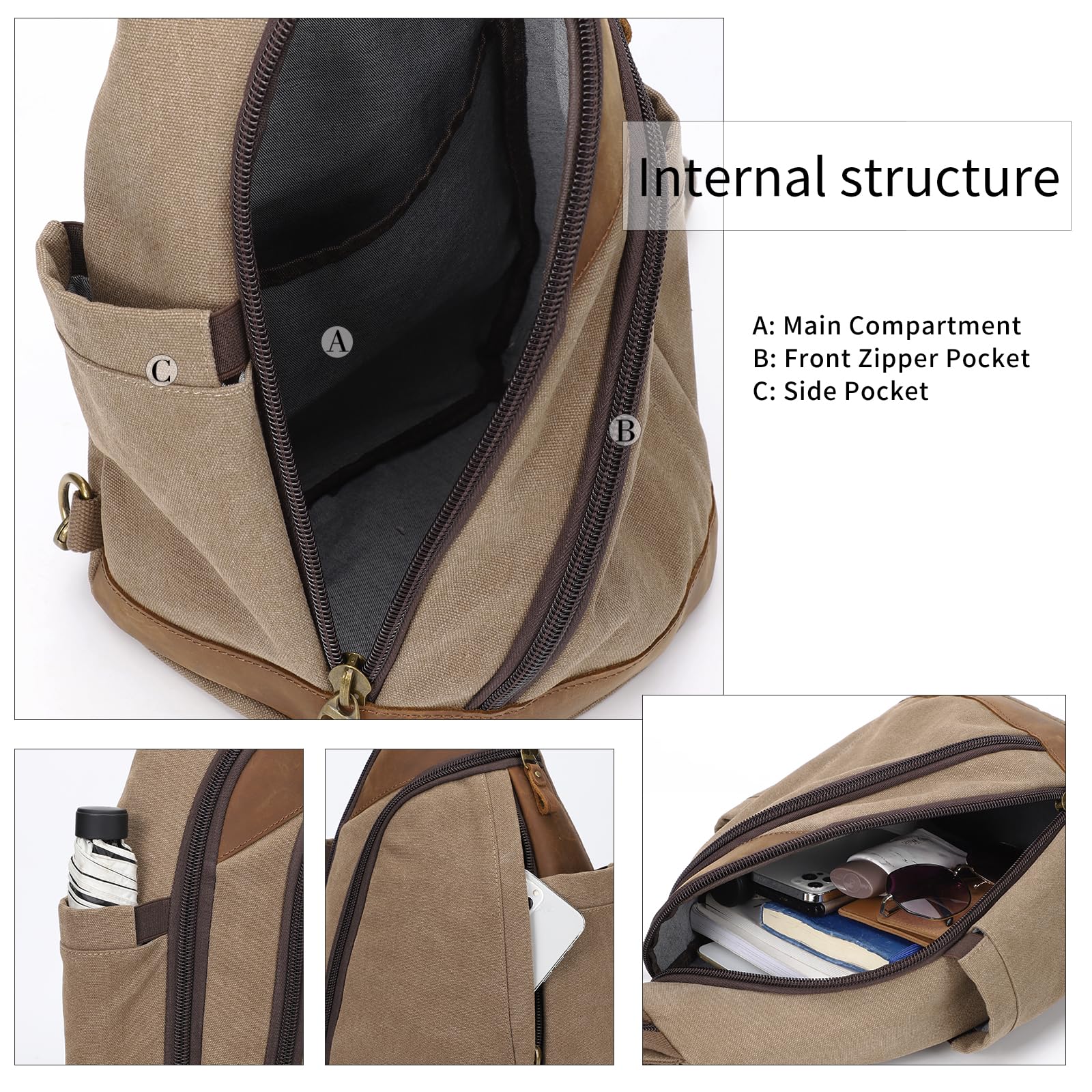 KL928 Canvas Sling Bag - Crossbody Backpack Shoulder Daypack Rucksack for Men Women Outdoor Cycling Hiking Travel