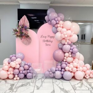 AIBIIN 2.6x6ft Pink Arch Wall Backdrop Round Top Backdrop Cover Valentine's Day Round Top Arch Frame Cover 2-Sided Fit Backdrop Stand for Wedding Baby Shower Birthday Bridal Shower Events Party Decor