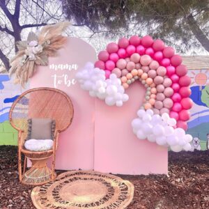 AIBIIN 2.6x6ft Pink Arch Wall Backdrop Round Top Backdrop Cover Valentine's Day Round Top Arch Frame Cover 2-Sided Fit Backdrop Stand for Wedding Baby Shower Birthday Bridal Shower Events Party Decor